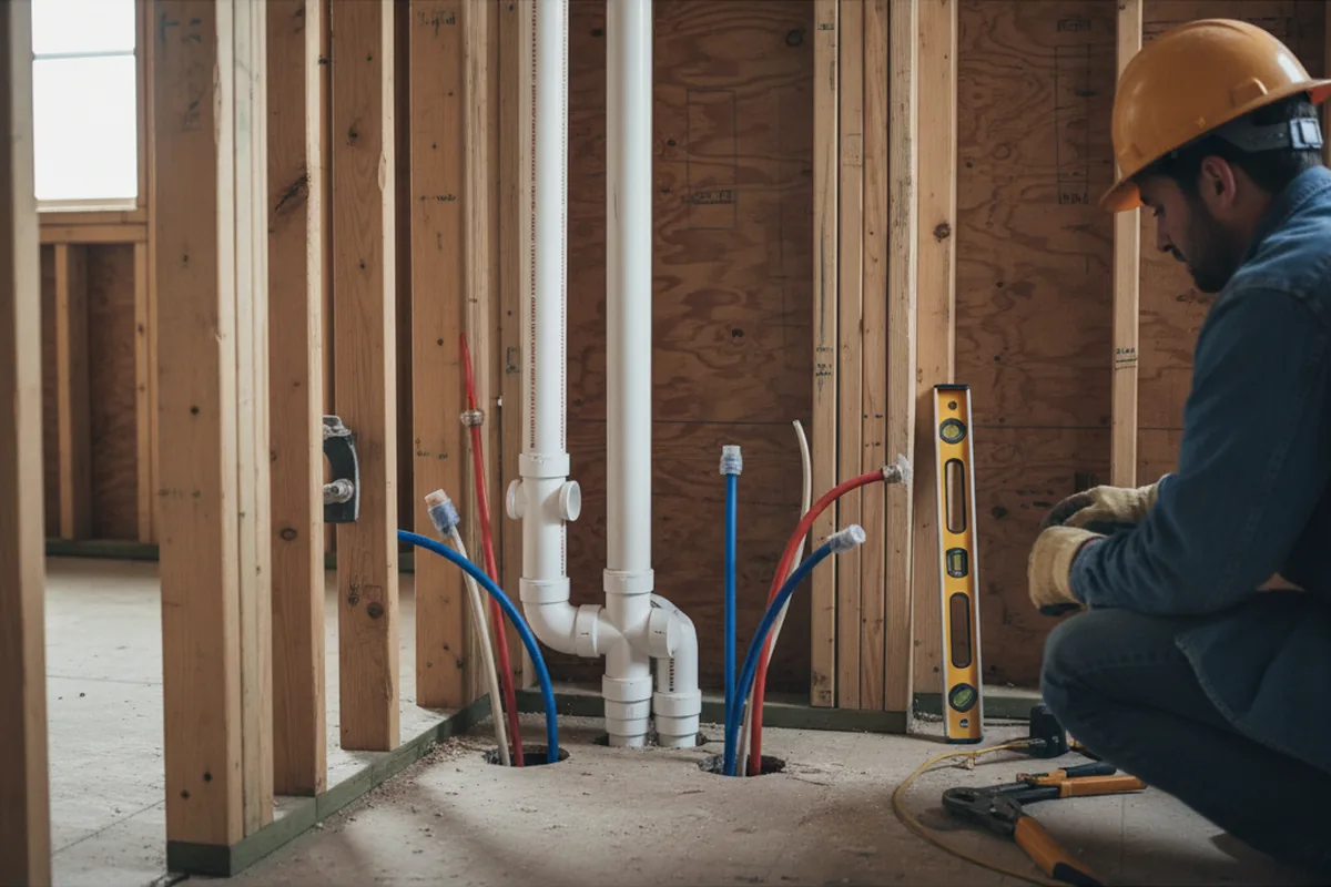 Drain and supply rough-in during Drain Cleaning in Johnson
